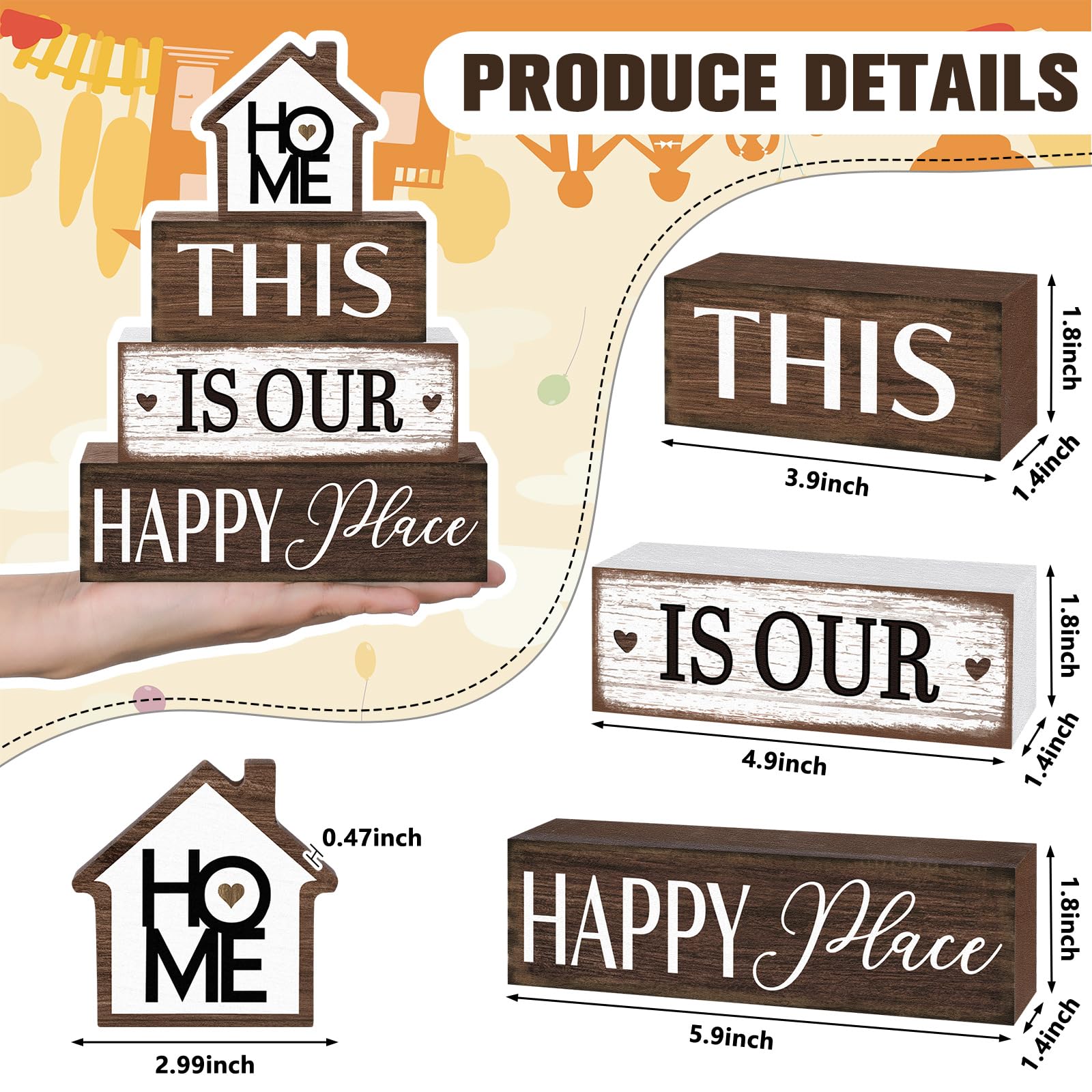 Cinnvoice Farmhouse Wooden Tabletop Decor Rustic Theres No Place Like Home Table Centerpiece Home Wood Blocks Sign Gifts Farmho